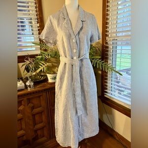 Quince Blue & White Stripe Linen Dress Small
